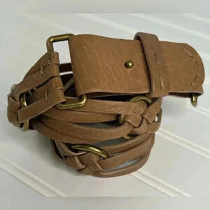Braided Bohemian Leather Belt Brass Rings‎ details